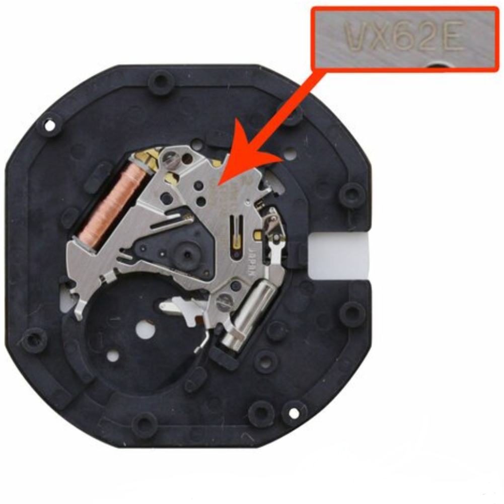 Hattori Epson VX62E quartz watch movement, Japan-made precision mechanism for reliable timekeeping.