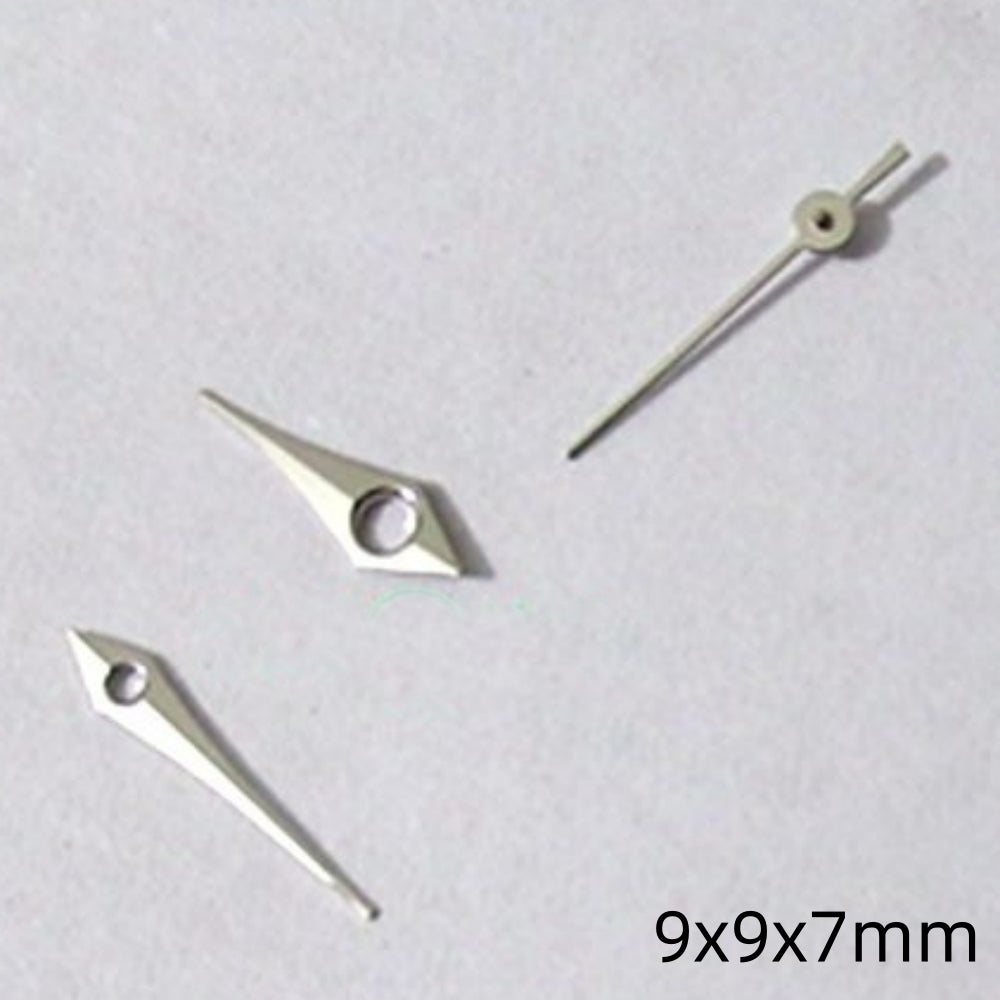 Silver 9mm arrow-shaped watch hands with trim for Miyota 2035 movement