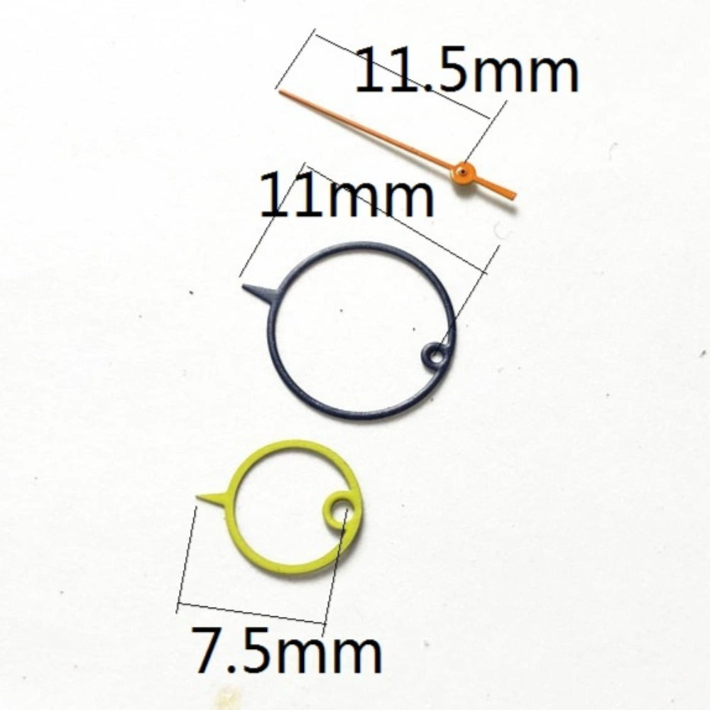 Yellow, purple, and orange 11.5mm fashion big ring watch hands for Miyota 2035 quartz movement.