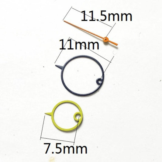 Yellow, purple, and orange 11.5mm fashion big ring watch hands for Miyota 2035 quartz movement.