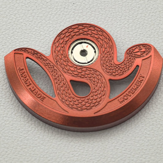 Red modified snake hollow rotor oscillating weight for NH35 NH36 watch movement, enhancing performance.
