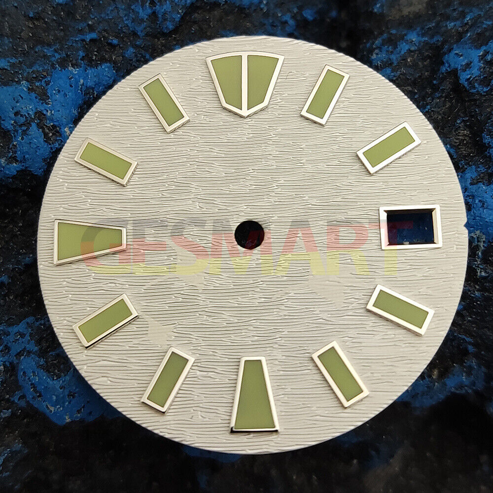Green Luminous Calendar Watch Dial for NH35 Movement - 28.5mm Silver Trim