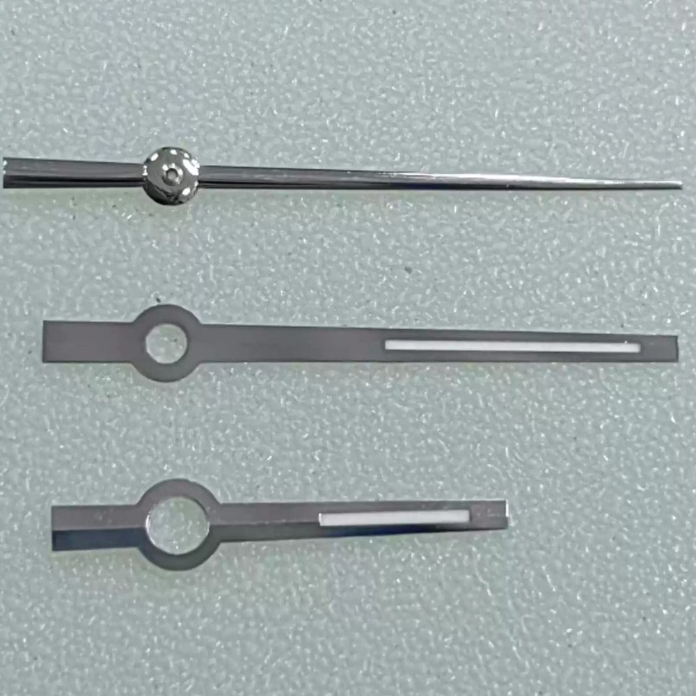 Silver trim watch hands with green lume for Datejust 116234 3135 mechanical, enhancing visibility and style.