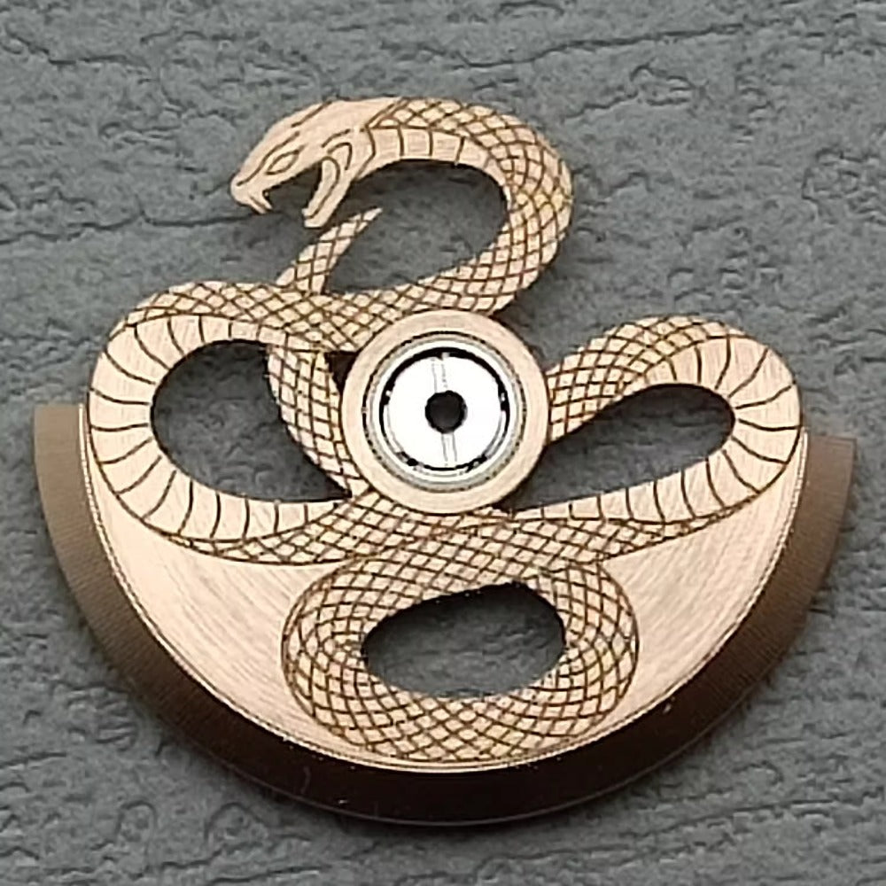 Rose gold Snake Pattern rotor weight for NH34 NH35 NH36 NH38 watch movements, elegant design.