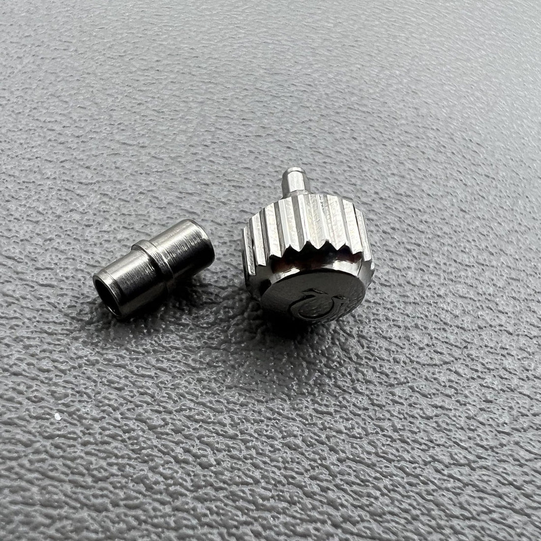 6.0mm silver watch crown with tube for OMEGA Seamaster 300, durable replacement part for precise timekeeping.