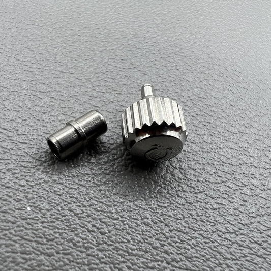 6.0mm silver watch crown with tube for OMEGA Seamaster 300, durable replacement part for precise timekeeping.