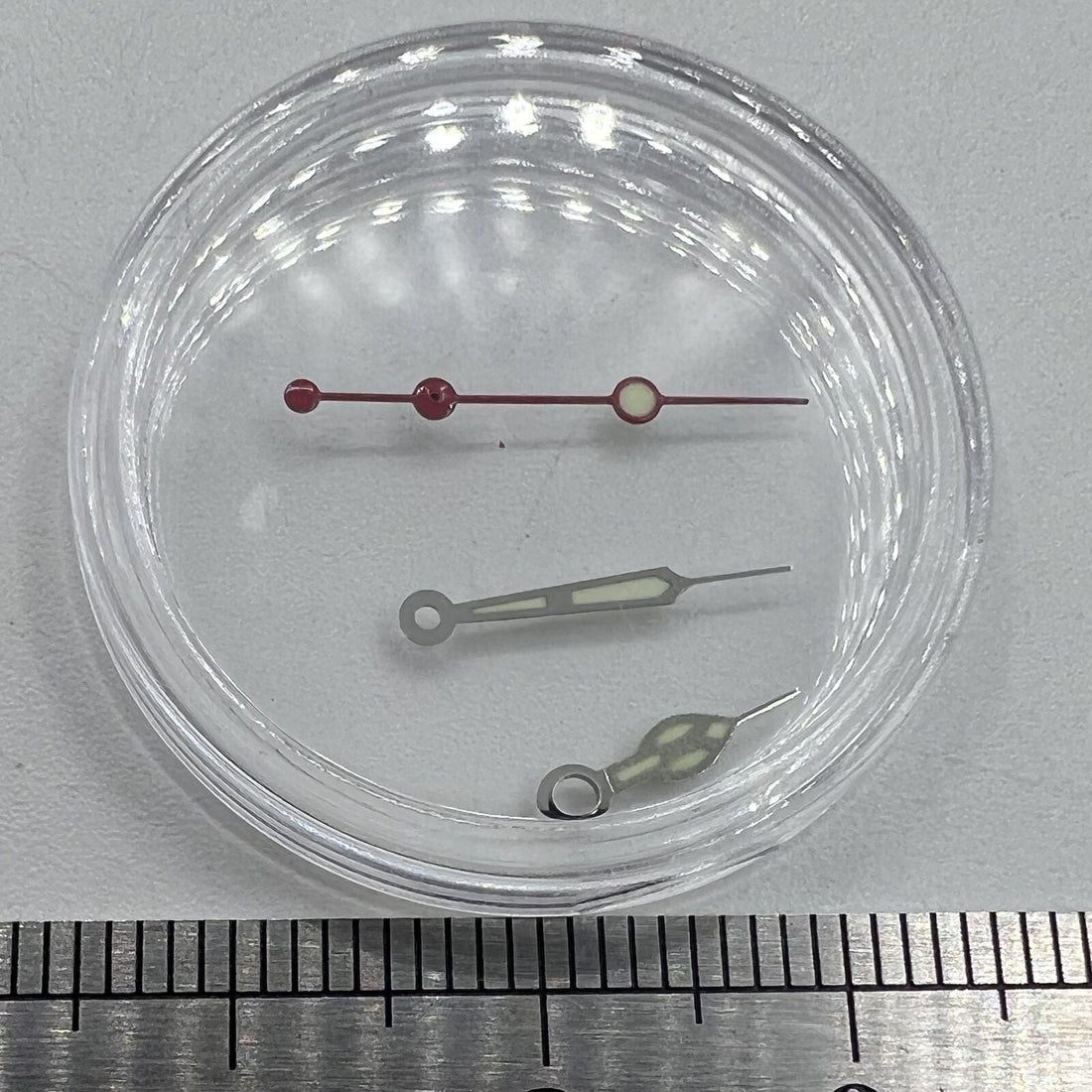 Watch hands set with 12.5mm green lume, silver trim, red second hand for NH35 NH36 movement.