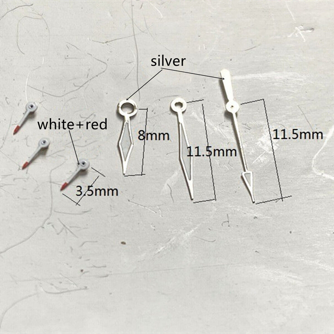 Red and white luminous small second watch hands for Miyota OS10 OS20 OS22 OS60 OS80 models.