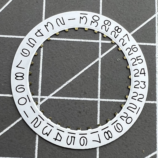 White numeral date disk wheel for ETA2824 movement, Datejust style, precision date@3 display.