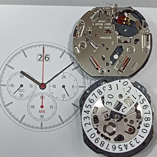 Epson YM04A watch movement with big date at 12, precision Japan-made component for timepieces