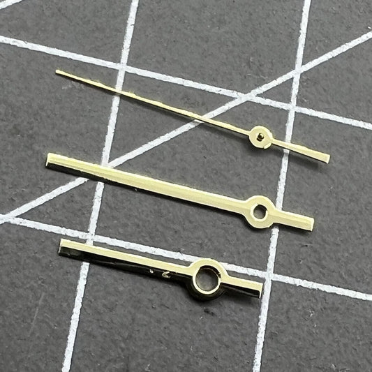 Golden polished 12mm watch hands set for Ronda 515 quartz, sleek design for stylish timepieces