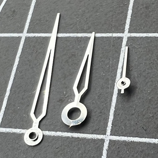 Silver trim hollow arrow-shaped watch hands, 13mm, compatible with Miyota 1L45 quartz movement.