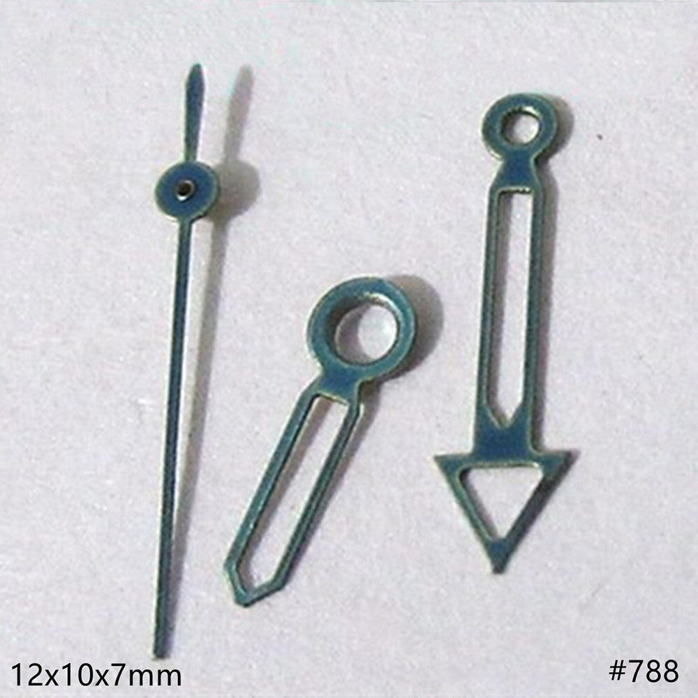 12mm hollow dark blue trim watch hands set compatible with Miyota 2035, 2115, 2105, 2305 movements, precise fit.