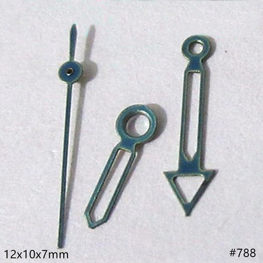 12mm hollow dark blue trim watch hands set compatible with Miyota 2035, 2115, 2105, 2305 movements, precise fit.