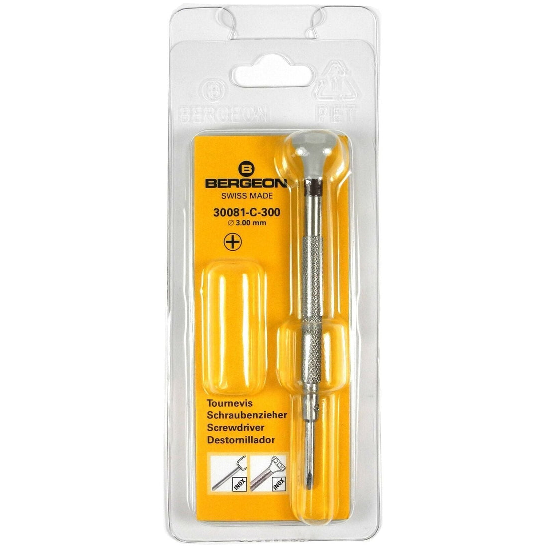 Bergeon 30081-C-300 ergonomic Phillips screwdriver ?3.00mm for precise watch accessory repairs.