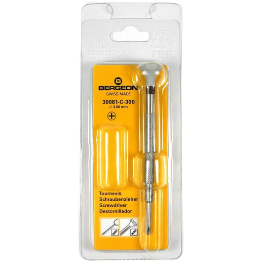 Bergeon 30081-C-300 ergonomic Phillips screwdriver ?3.00mm for precise watch accessory repairs.