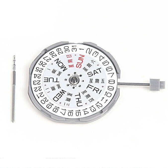Miyota GM00 Japan Quartz watch movement showing English & Chinese date display, precision timekeeping by Miyota.