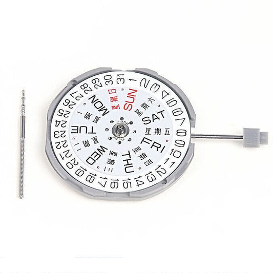 Miyota GM00 Japan Quartz watch movement showing English & Chinese date display, precision timekeeping by Miyota.