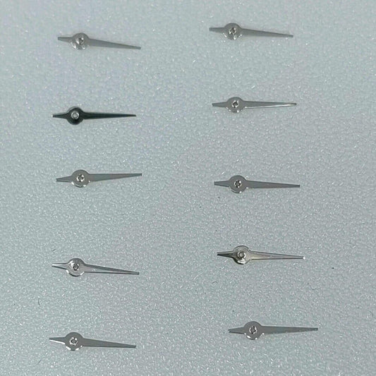 Set of 10 silver 4mm small second hands with pointed ends for Miyota OS10 OS20 watch movements.