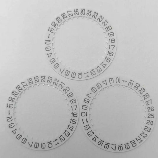 Japan Made Miyota FS00 white date disk wheel showing clear date numbers for watch repair.