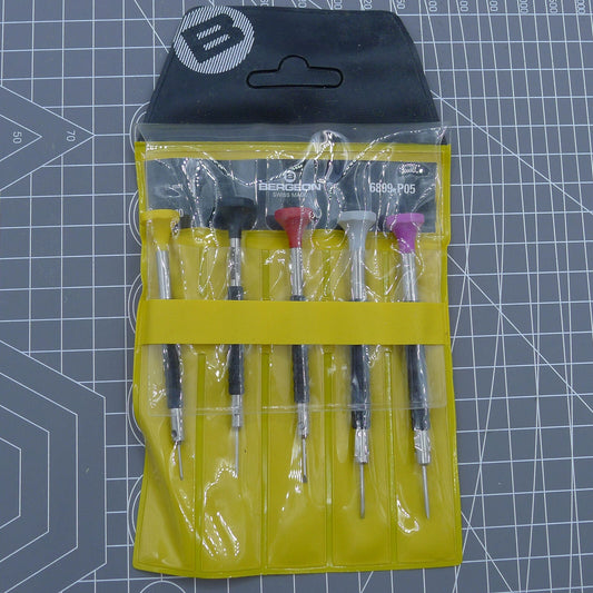 Swiss Made Bergeon 6899-P05 ergonomic screwdrivers set for precise watch repair tasks