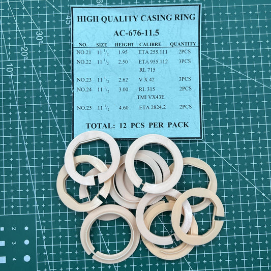 AC-676-11.5 watch movement case spacer ring holder, 12-piece set for precise 5-line sizes, brand quality.