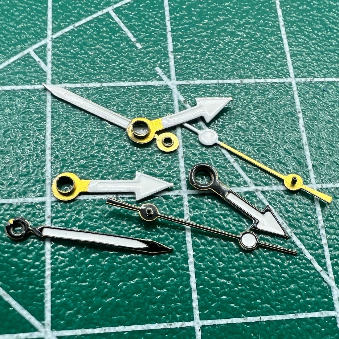 Black watch hands set for Miyota 2035 movement, sizes 15mm, 12mm, and 9mm, sleek design.