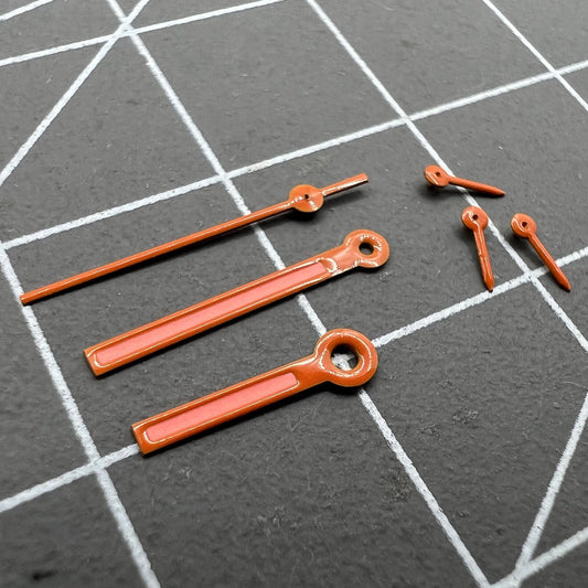 12.5mm orange trimmed painted watch hands for Epson VD53 VD54 VD57 movement, precise accessory.