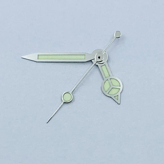 Green luminous watch hands with silver trim, compatible with NH35 NH36 movements.