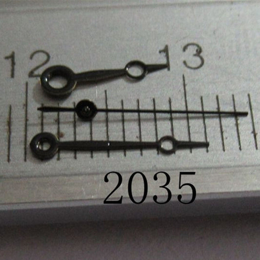 Black painted 9mm watch hands set compatible with Miyota 2035, 2115, 2105, 2305, 2315 movements, precise and stylish.