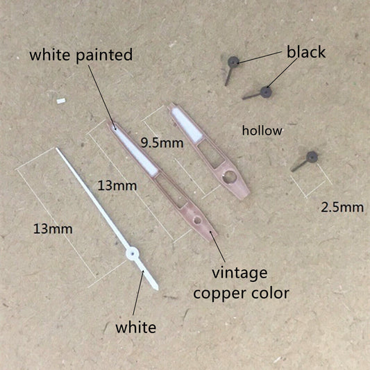 Vintage copper 13mm watch hands with green lume, compatible with Epson VD53, VD54, VD57 models.