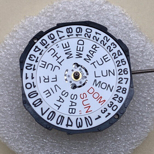Epson PC33 double calendar watch movement with date at 3, Japan made, for precise timekeeping.