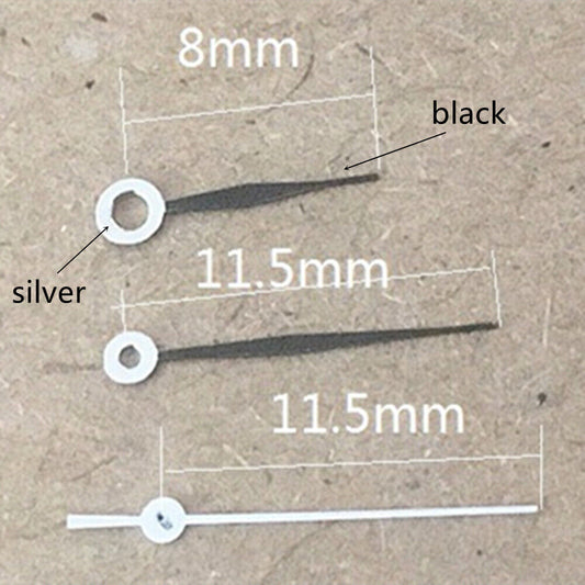 11.5mm black painted watch hands for Miyota 1M12 movement, precise fit and sleek design.