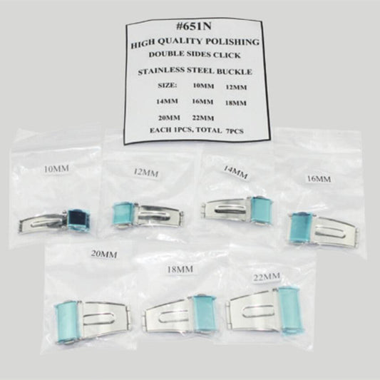 7pcs stainless steel watch buckles with double-sided silver polishing for durable, stylish replacements.