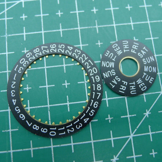 Pilot black date and week disk wheels for Dandong 7750 watch movement, precise fit and durable design.
