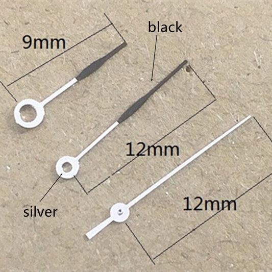 12mm silver and black arrow watch hands, no lume, for Miyota 1M12 movement