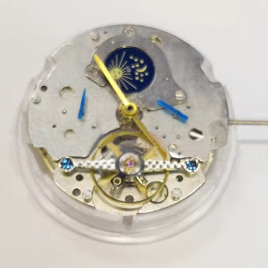 SHANGHAI LB10 watch movement with 6 hands and moon star phase at 12, precise watch part.