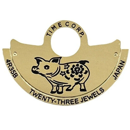 Pig-themed golden rotor overlay for NH35/NH36 4R35 watches, enhancing design.