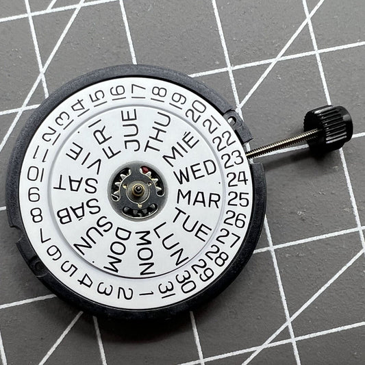 Swiss Made ETA 805.122 quartz watch with 3 hands, day/date display, and precision Swiss movement