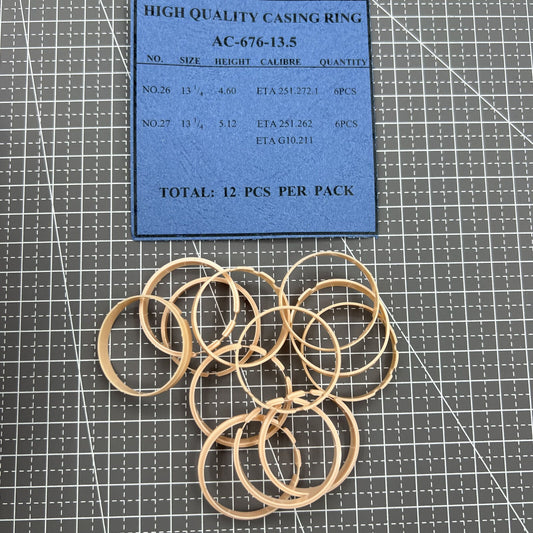 Set of 12 AC-676 brand 2-line movement case spacer rings, 13.5mm for watch accessories.