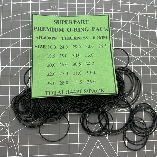 0.9mm waterproof O ring kit with 144pcs in 21 sizes for watch back gasket seals, durable and reliable.