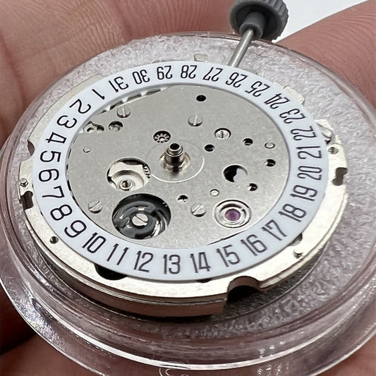 Miyota/Citizen 8215 silver plated automatic watch movement with date at 6, Japanese precision craftsmanship