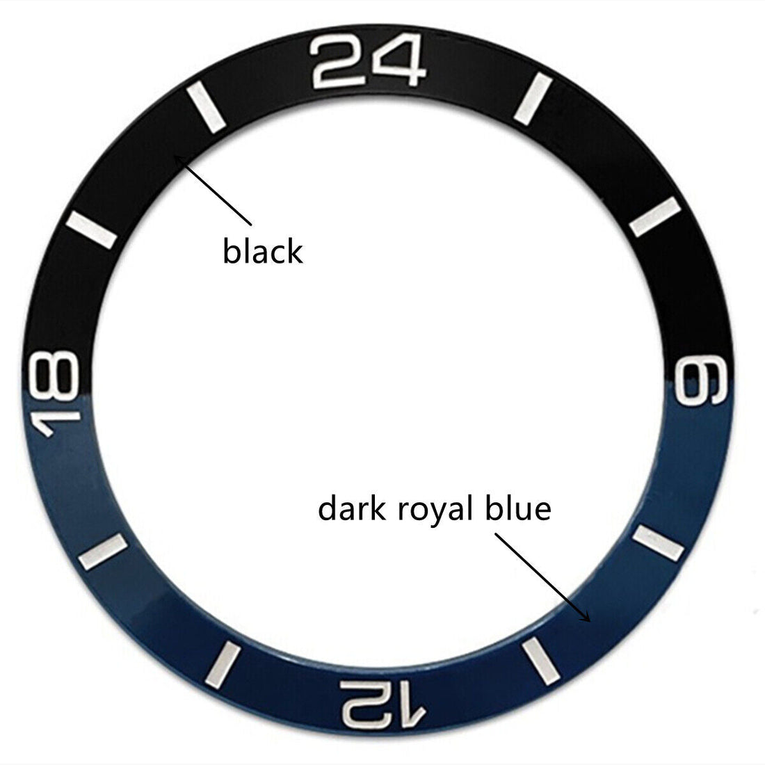 Dark blue and black half-scale ceramic bezel by SUB007, polished finish for 38mm watch fit, stylish accessory.