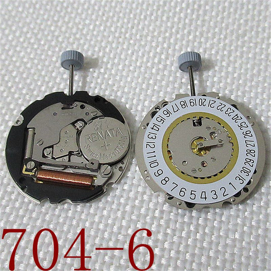Ronda 704 quartz watch movement with date at 3 and 6, precision Swiss repair part by Ronda.