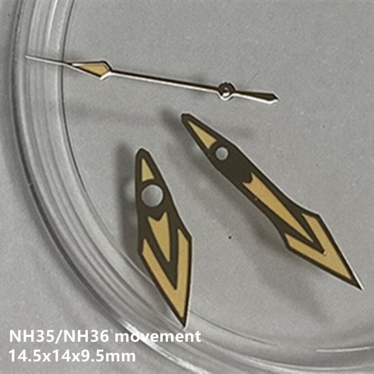 14.5mm silver-trimmed orange watch hands, no lume, compatible with NH35 NH36 movement