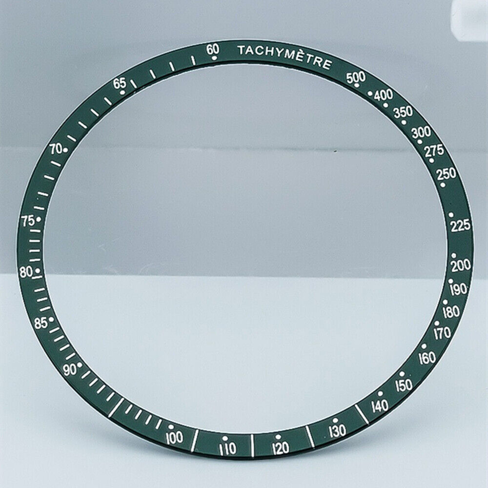 38.5mm green aluminum alloy watch bezel with white font, designed for Omega Speedmaster models.