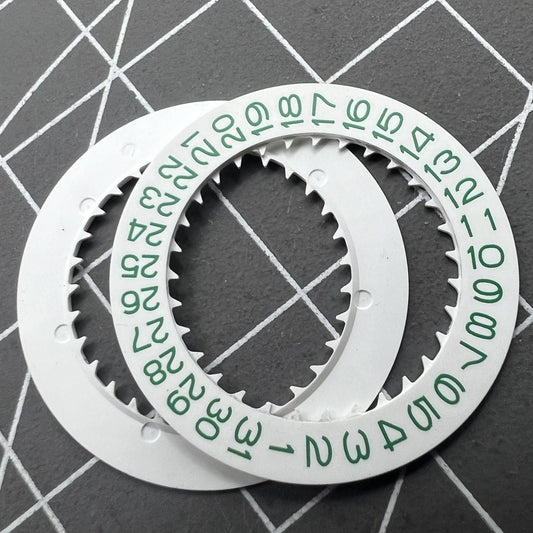 Green character disk date wheel for NH35 NH36 Date@3 movement, white background, precise replacement part.