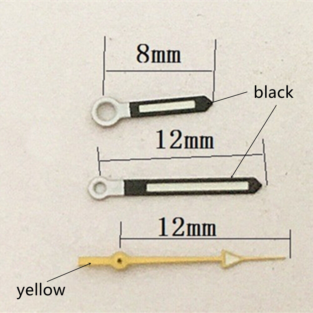 12mm black trim lume watch hands for Seagull ST6 automatic movement, enhancing dial readability.