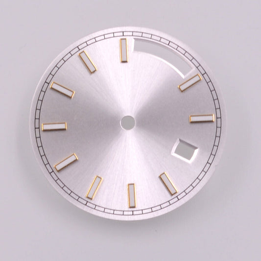 28.5mm green lume silver watch dial with golden trim for Seagull ST1644 movement, stylish accessory.