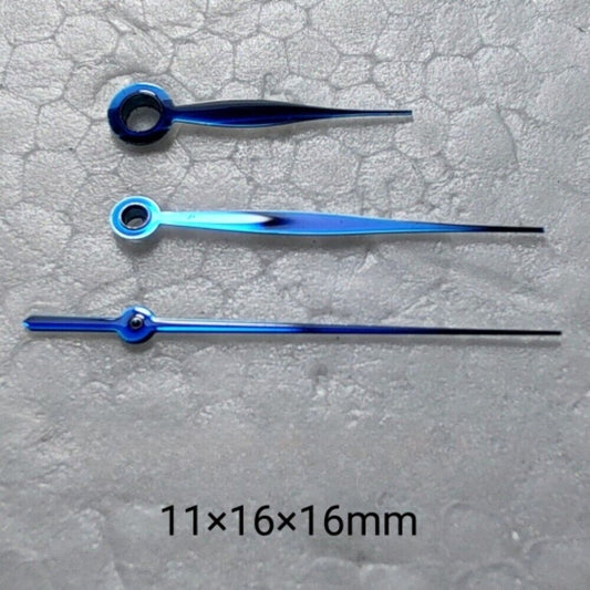 Polished blue leaf-shaped watch hands for LB06 movement, precise accessory.